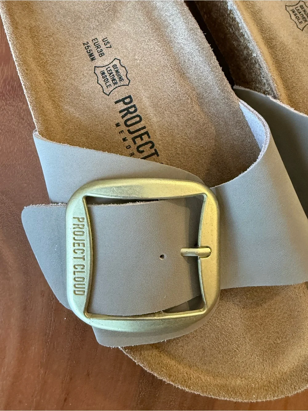 PROJECT CLOUD Buckle Slide Sandals in Taupe